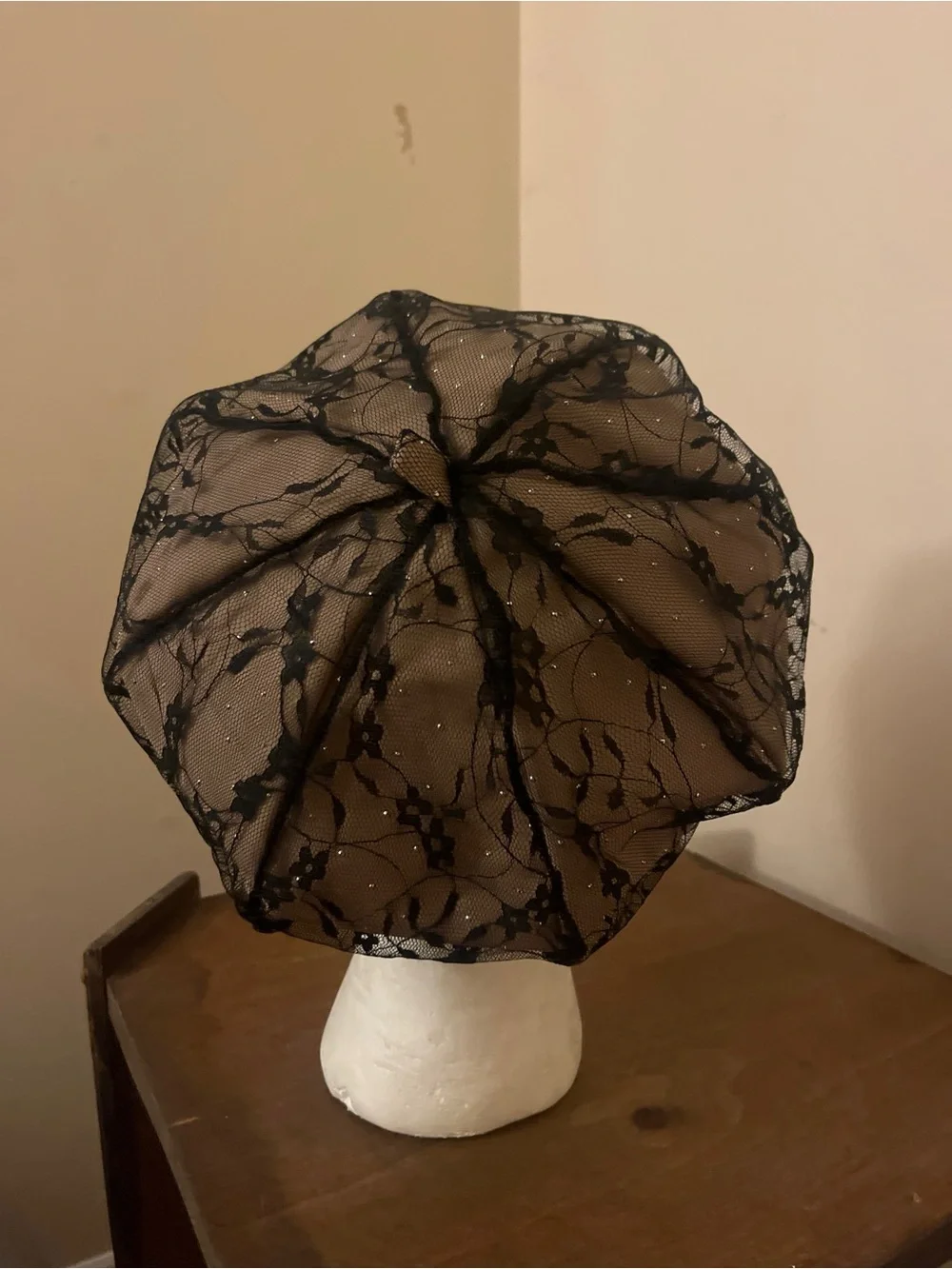 Black Lace Beret with Satin Band